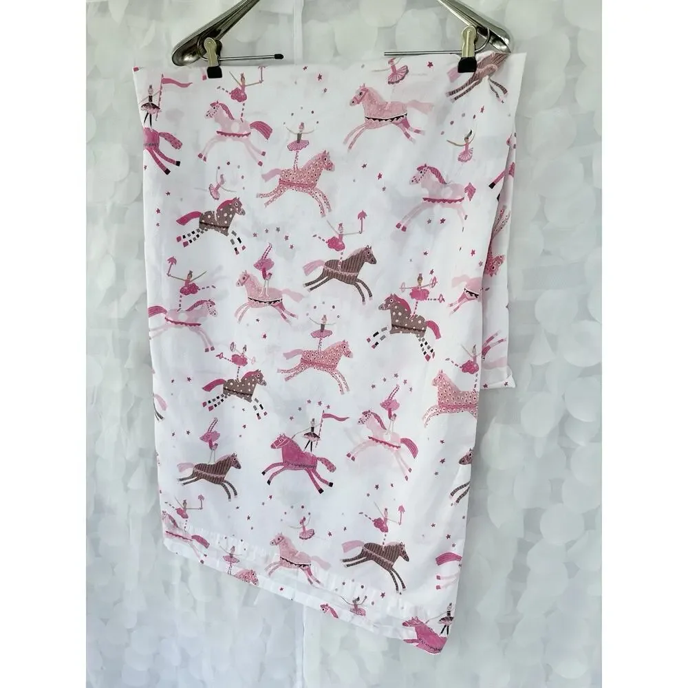 Pottery Barn Lucy Ballerina Carousel Horses TWIN FLAT Sheet Pink 100% Cotton